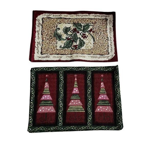 Tapestry Placemats Christmas Tree-Mistletoe Different Designs Lot of 7 - Picture 2 of 5